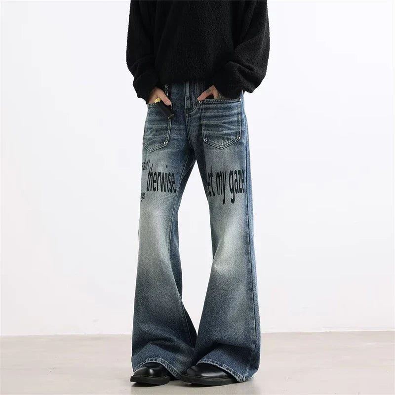 Warning Print Denim Jeans — vista posteriore