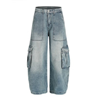 Washed Baggy Barrel Cargo Jeans — vista frontale