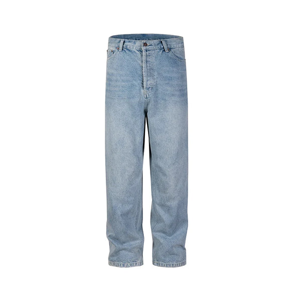 Washed Blue Streetwear Boot Cut Baggy Jeans — vista frontale