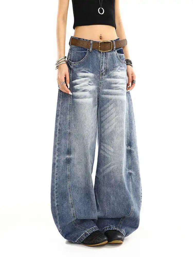 Washed Curved Baggy Boyfriend Fit Barrel Jeans — dettaglio