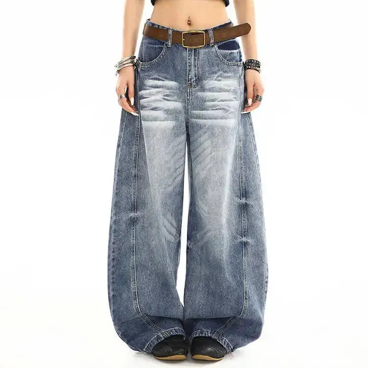 Washed Curved Baggy Boyfriend Fit Barrel Jeans — vista posteriore