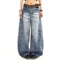 Washed Curved Baggy Boyfriend Fit Barrel Jeans — vista posteriore