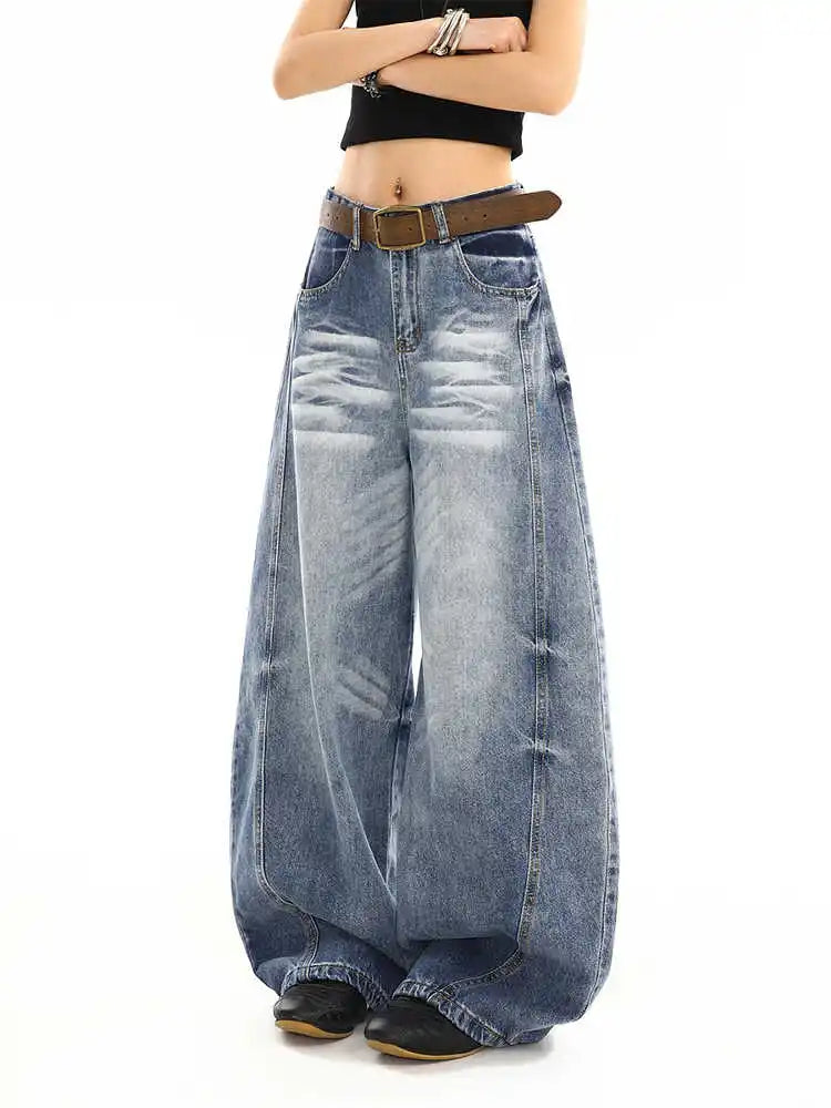 Washed Curved Baggy Boyfriend Fit Barrel Jeans — vista frontale