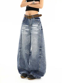 Washed Curved Baggy Boyfriend Fit Barrel Jeans — vista frontale