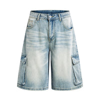 Washed Denim Cargo Jean Shorts Jorts — dettaglio della stampa