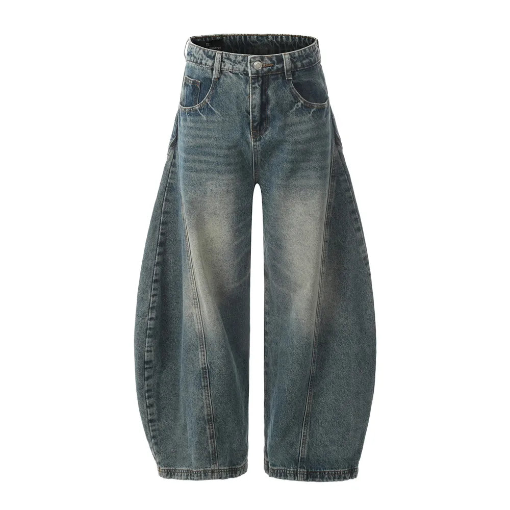 Washed Essentials Denim Curved Baggy Barrel Jeans — vista frontale