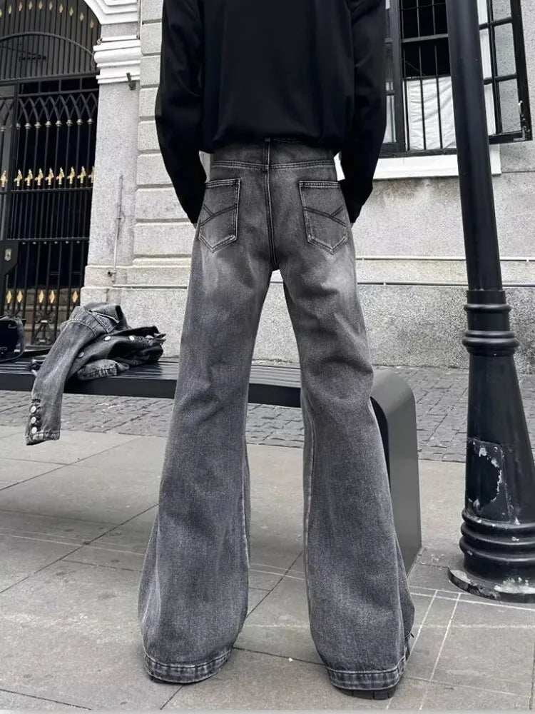 Washed Grey Baggy Stacked Flare Jeans — dettaglio