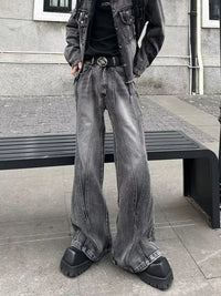 Washed Grey Baggy Stacked Flare Jeans — dettaglio del tessuto