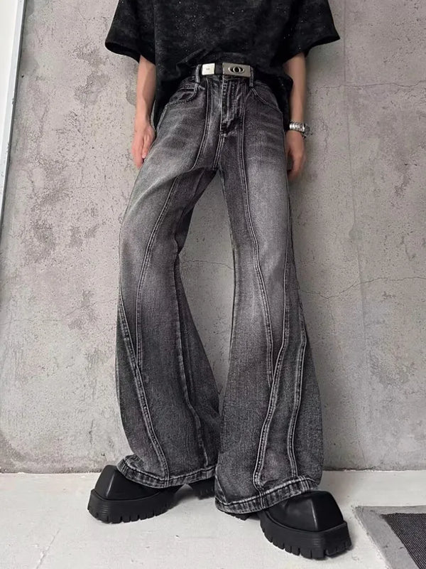 Washed Grey Baggy Stacked Flare Jeans — vista frontale