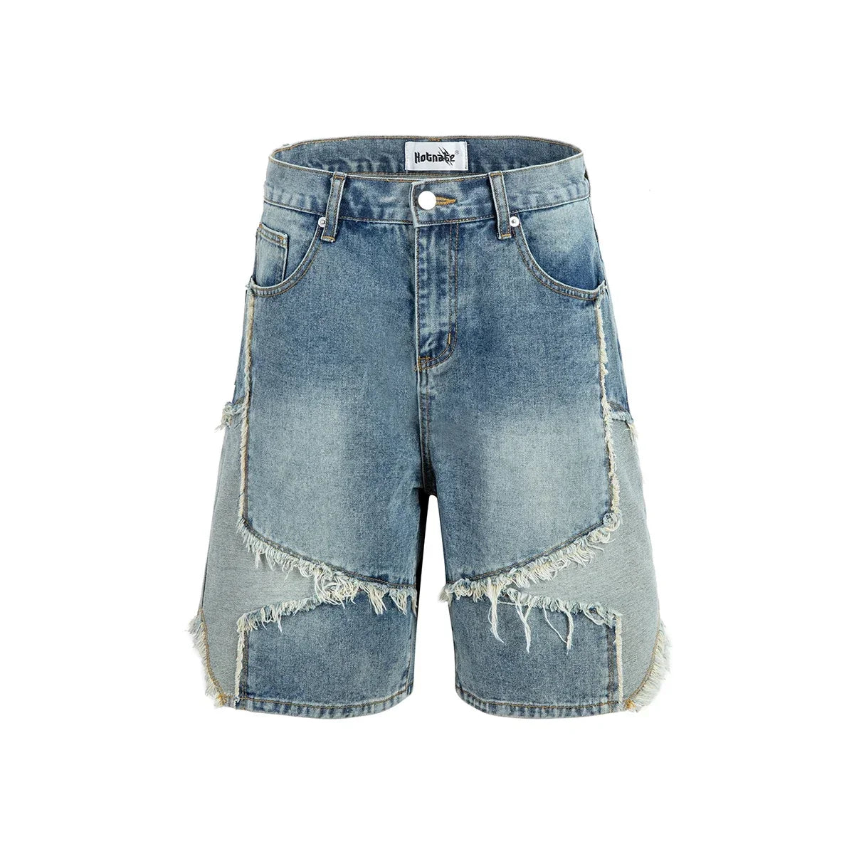 Washed Patchwork Star Straight Jorts — vista frontale