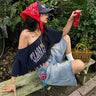 Y2K West Coast Graphic Loose Off Shoulder T Shirt