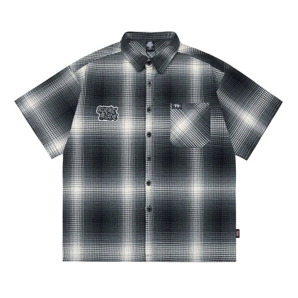 West Side Patch Embroidery Plaid Short Sleeve Shirt — vista frontale