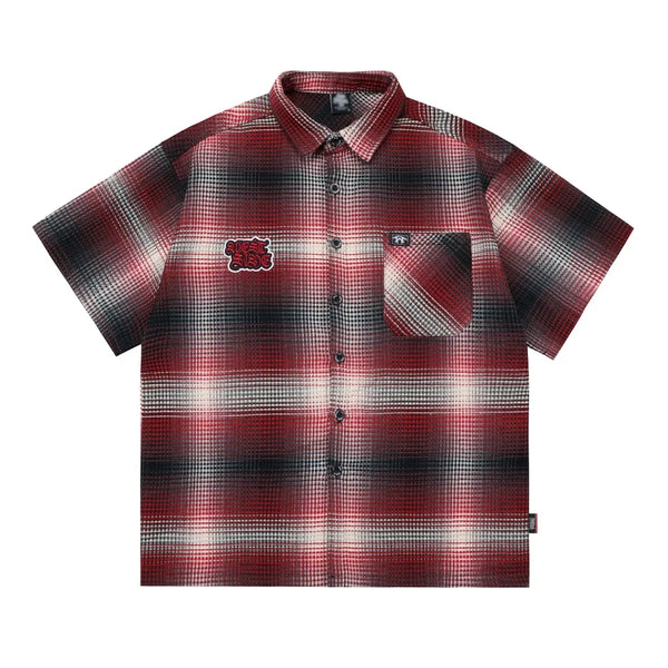 Y2K West Side Patch Embroidery Plaid Short Sleeve Shirt