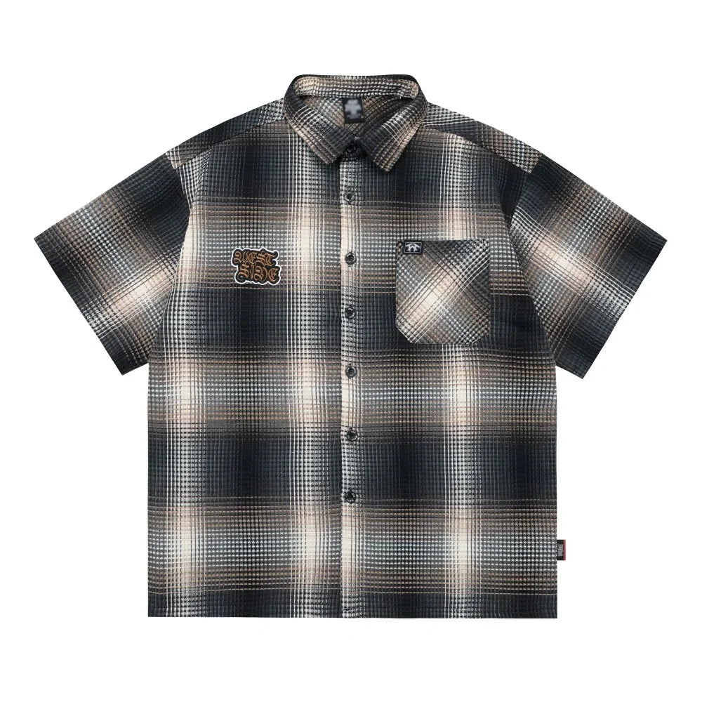 West Side Patch Embroidery Plaid Short Sleeve Shirt — dettaglio