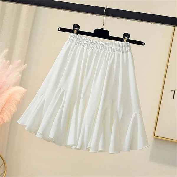 White High Waist Ruffle Mini Skirt — vista frontale