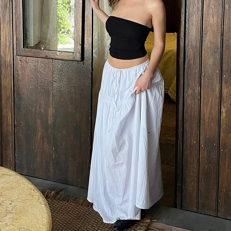 White Loose A Line Flowy Maxi Skirt — vista laterale