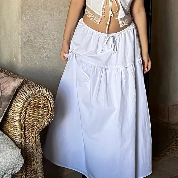 White Loose A Line Flowy Maxi Skirt — vista frontale