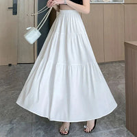 White Pink Tiered Casual Long Maxi Skirt — vista posteriore