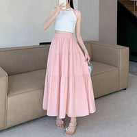 White Pink Tiered Casual Long Maxi Skirt — vista laterale