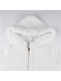 White Plush Crop Zip Up Hoodie — vista laterale