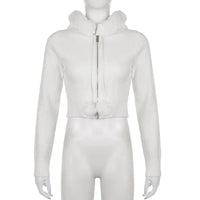 White Plush Crop Zip Up Hoodie — vista frontale