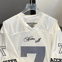 White Scripture Baggy V Neck Football Jersey — vista laterale