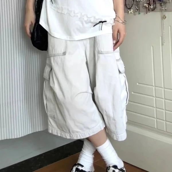 Y2K White Wide Leg Cargo Jorts
