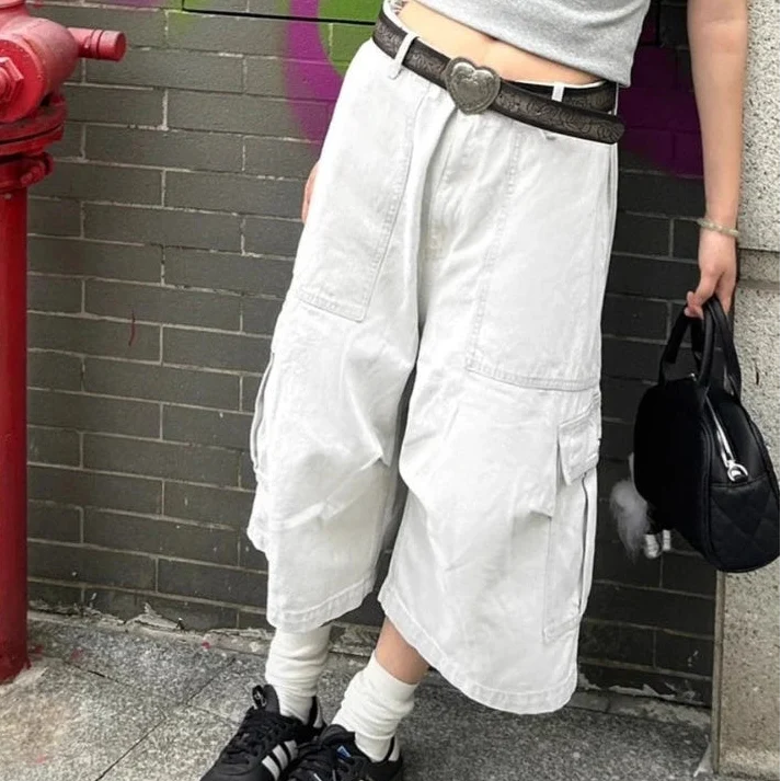 White Wide Leg Cargo Jorts — dettaglio
