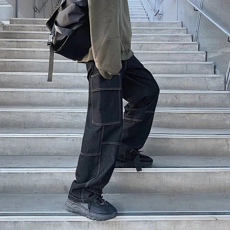 Wide Leg Baggy Cargo Jeans — vista frontale