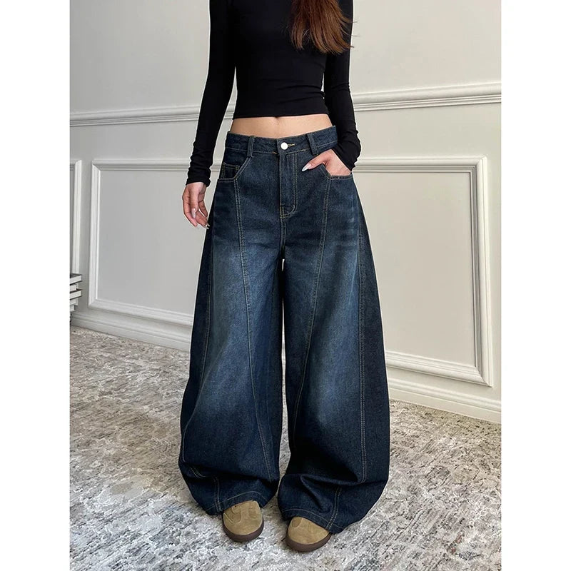 Wide Leg Baggy Denim Boot Cut Barrel Jeans — dettaglio