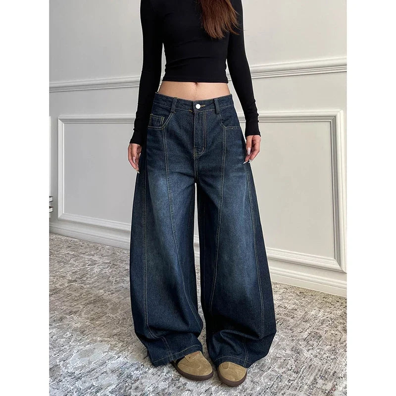 Wide Leg Baggy Denim Boot Cut Barrel Jeans — dettaglio del tessuto
