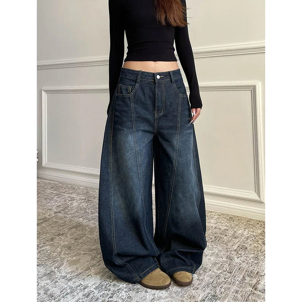 Wide Leg Baggy Denim Boot Cut Barrel Jeans — vista frontale