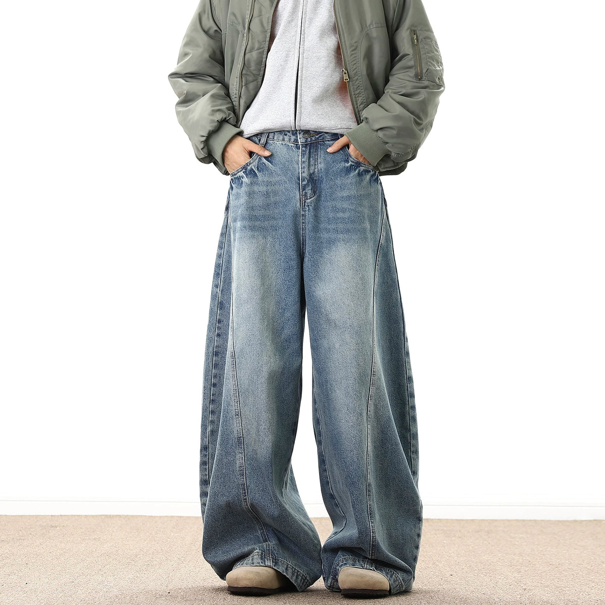 Wide Leg Baggy Denim Jeans — vista frontale