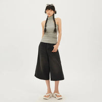Wide Leg Denim Shorts Jorts — dettaglio