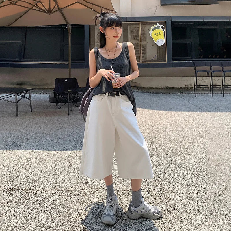 Wide Leg Denim Shorts Jorts — vista posteriore