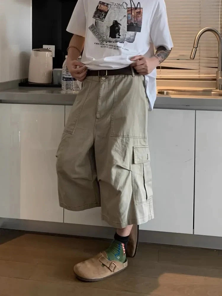 Wide Leg Vintage Cargo Jorts Shorts — vista laterale