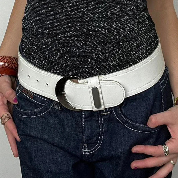 Wide White Leather Belt — vista frontale