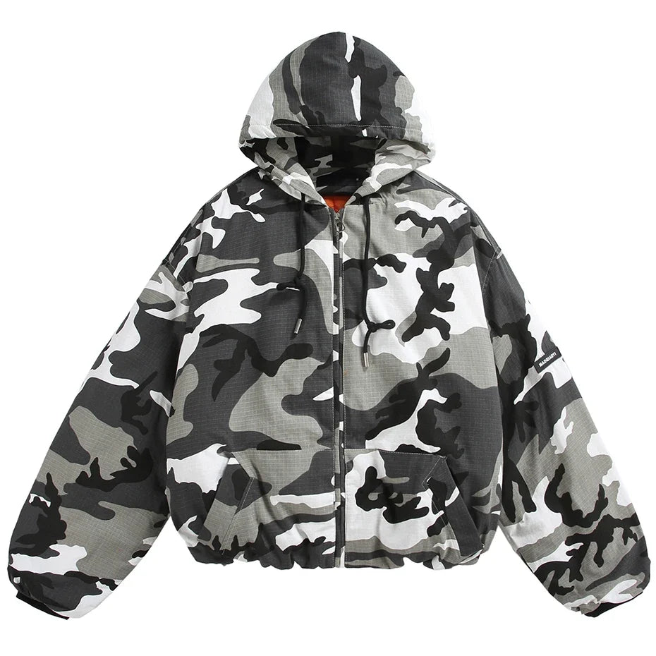 Winter Camo Hooded Jacket Coat — vista frontale