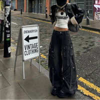Womens Black Baggy Gothic Cargo Jeans — vista posteriore