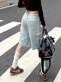 Womens Denim Cargo Jorts Short — vista laterale