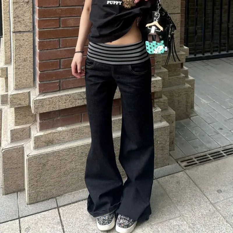 Womens Flared Baggy High Waist Striped Bootcut Jeans — dettaglio della stampa