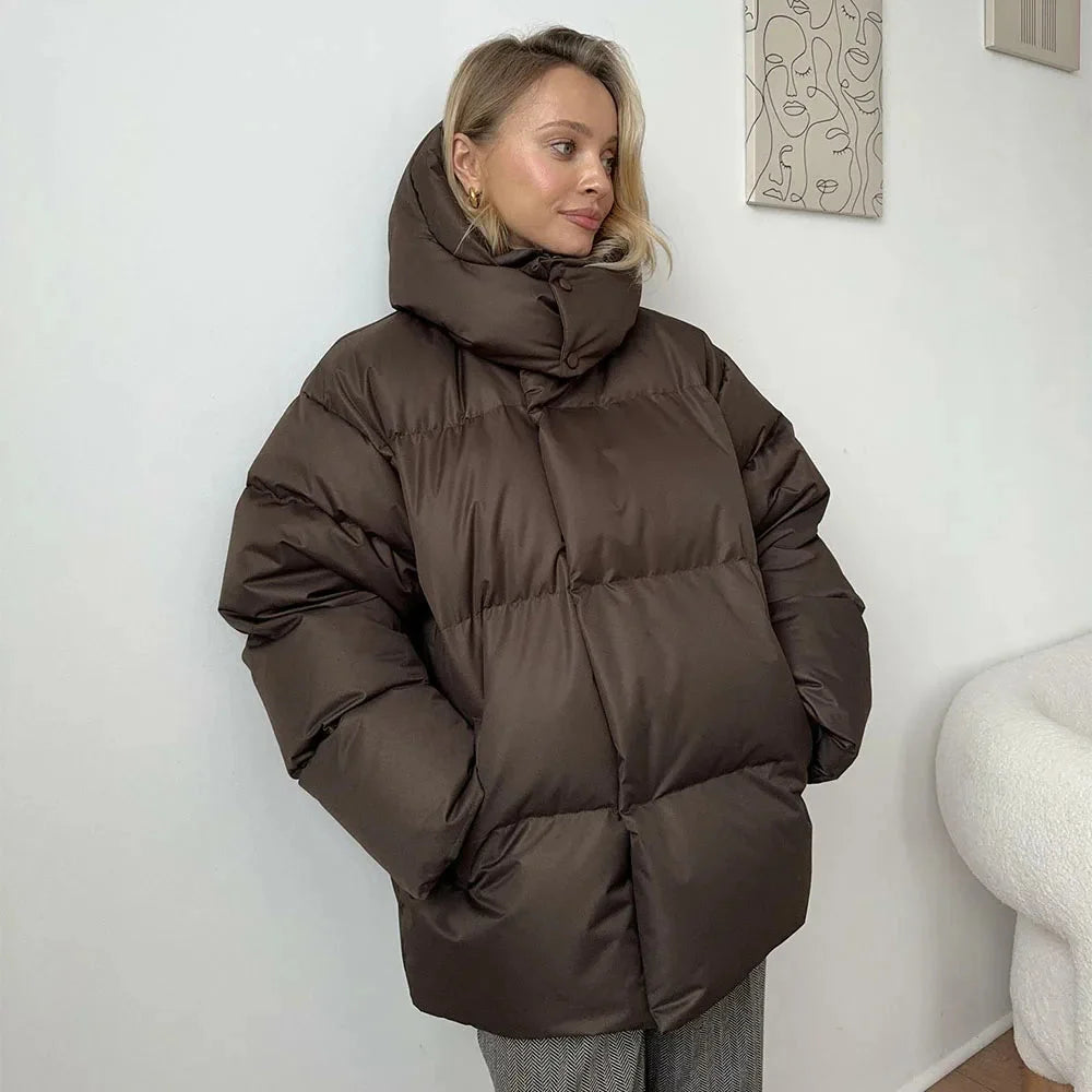 Womens Hooded Puffer Jacket Coat — vista frontale