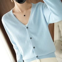 Womens Long Sleeve V Neck Button Up Cardigan — dettaglio