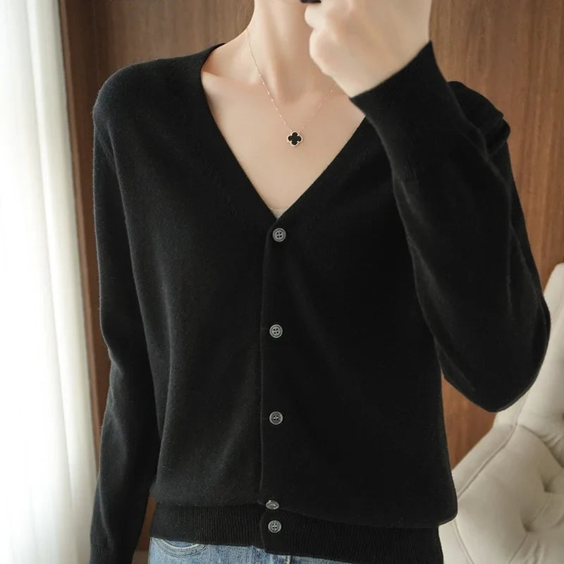 Womens Long Sleeve V Neck Button Up Cardigan — in alternativa