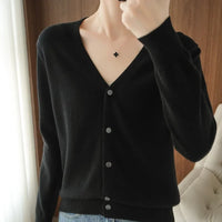 Womens Long Sleeve V Neck Button Up Cardigan — in alternativa