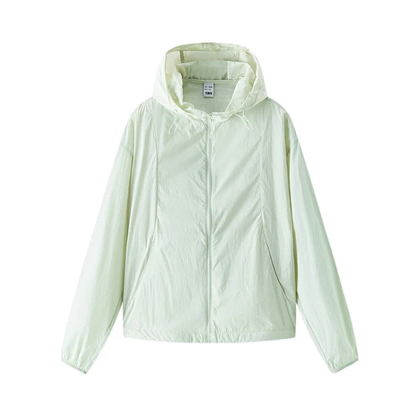 Womens Loose Hooded Windbreaker Coat — vista frontale