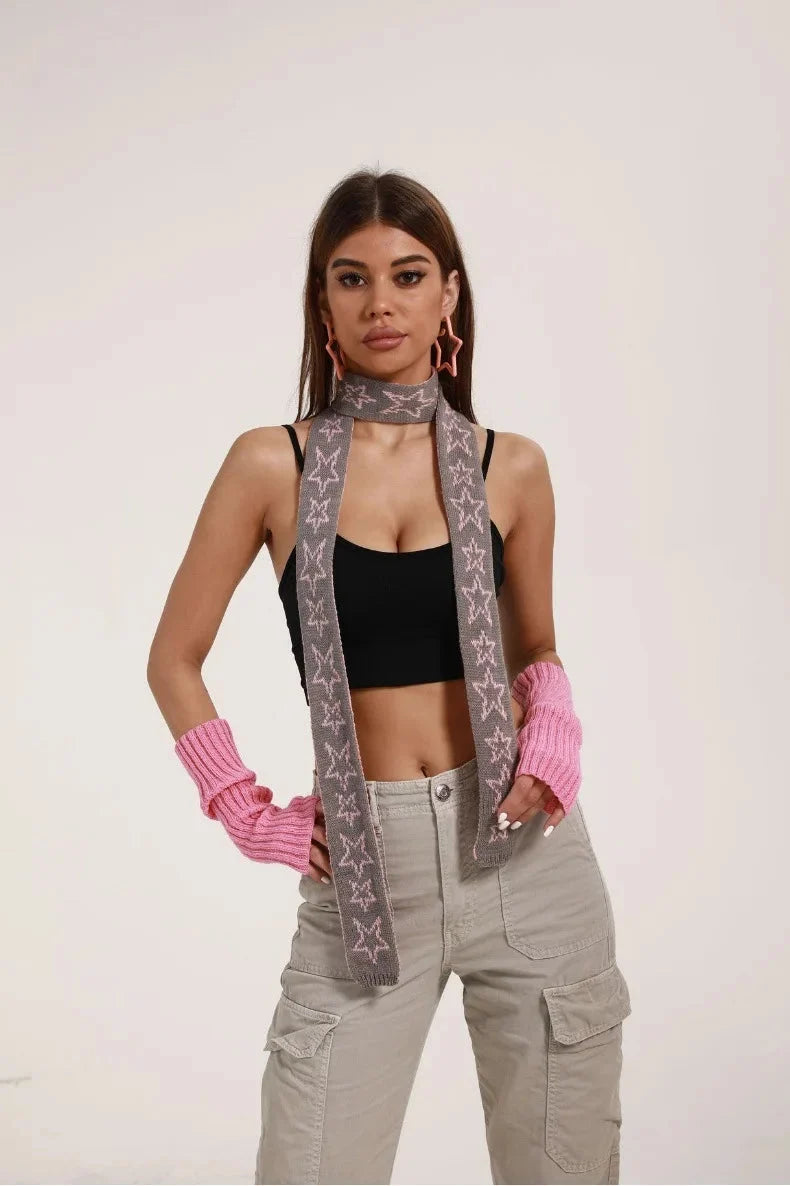 Womens Narrow Star Graphic Lengthened Scarf — dettaglio della stampa