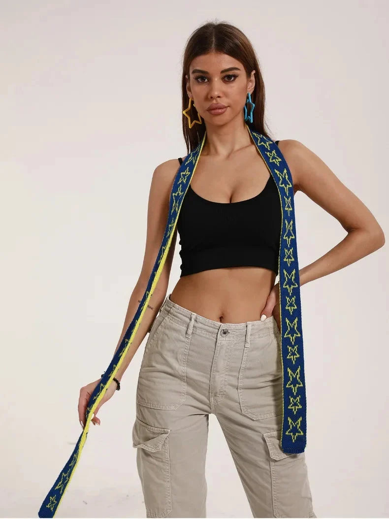 Womens Narrow Star Graphic Lengthened Scarf — dettaglio del tessuto