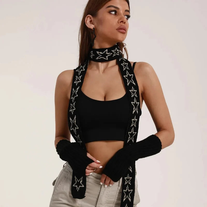 Womens Narrow Star Graphic Lengthened Scarf — vista laterale