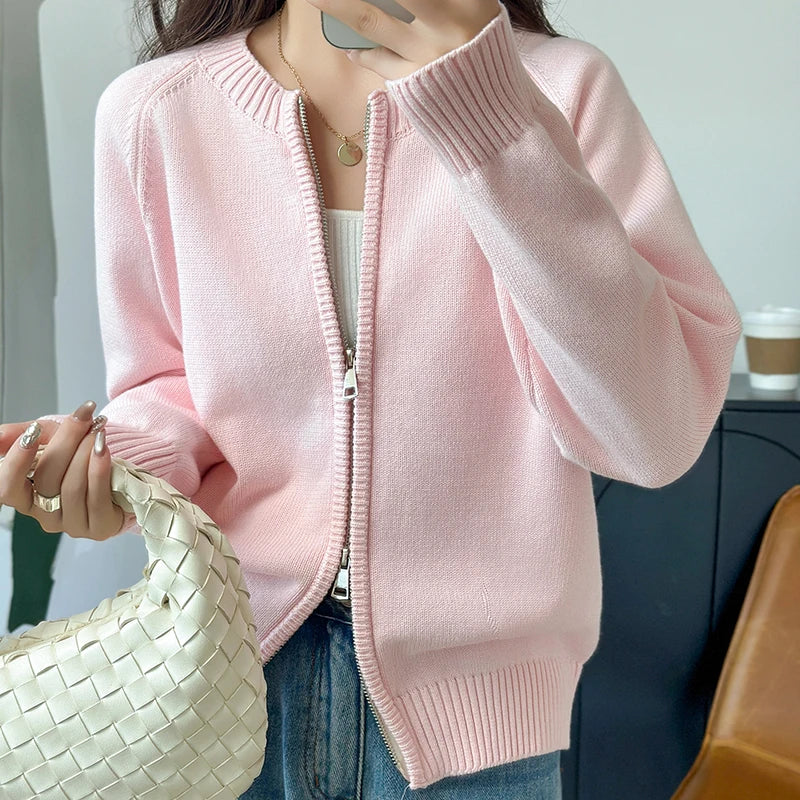 Womens O Neck Double Zip Cardigan — in alternativa